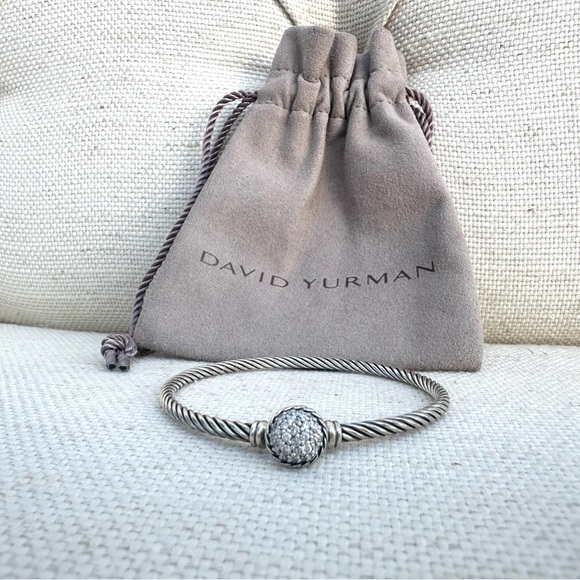 David Yurman Cable Sterling Silver Pave Natural Diamond Hook Clasp Bracelet - Picture 1 of 4